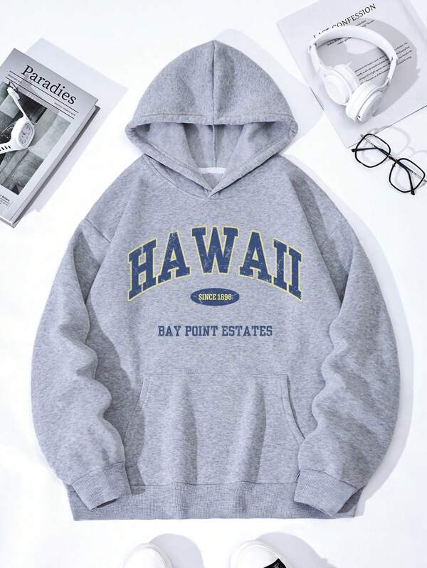 Letter Graphic Kangaroo Pocket Hoodie