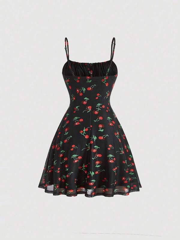 MOD Cherry Print Ruched Bust Cami Dress