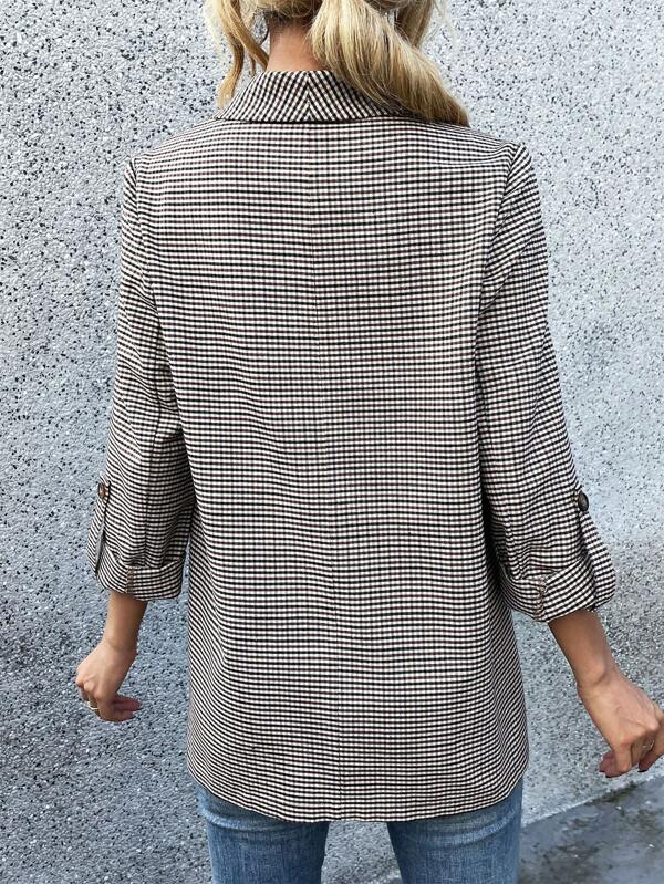Frenchy Plaid Print Shawl Collar Open Front Blazer