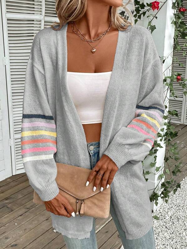 Colorful Striped Pattern Drop Shoulder Duster Cardigan