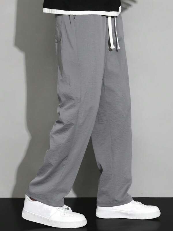 Men Drawstring Waist Straight Leg Pants