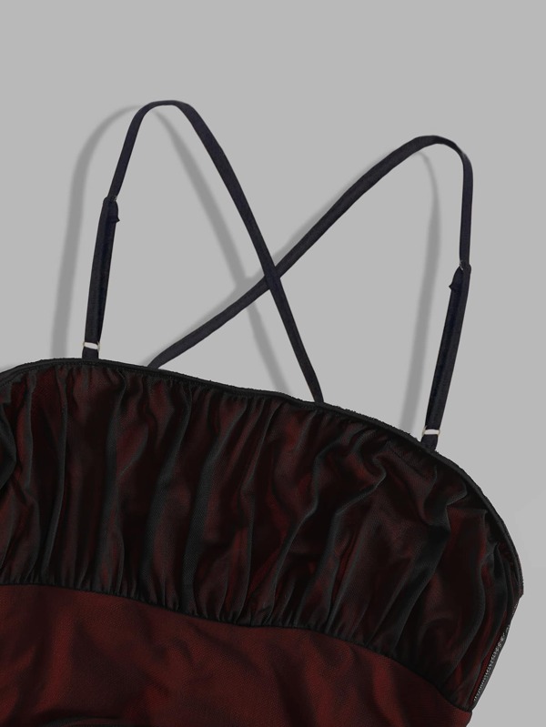 Contrast Mesh Crisscross Ruched Dress