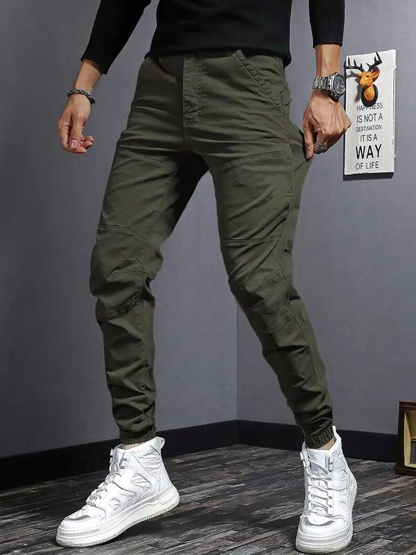 Men Solid Slant Pocket Pants