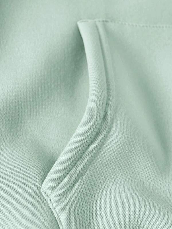 Solid Kangaroo Pocket Drawstring Thermal Lined Hoodie