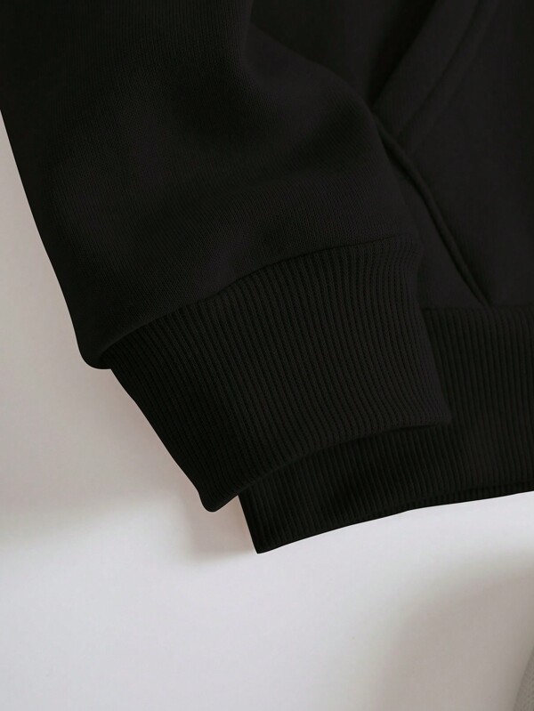 Slogan Graphic Kangaroo Pocket Drawstring Thermal Lined Hoodie