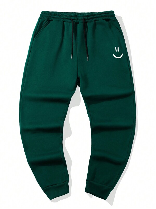 Men Expression Print Drawstring Waist Sweatpants