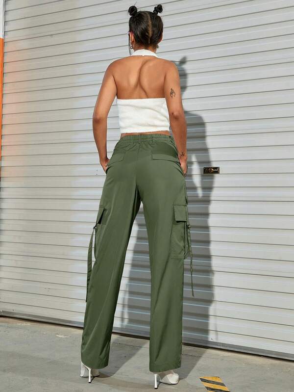 Flap Pocket Side Plicated Detail Cargo Pants
