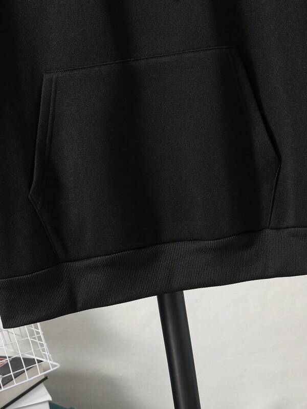 Men Plus Kangaroo Pocket Drawstring Thermal Lined Hoodie