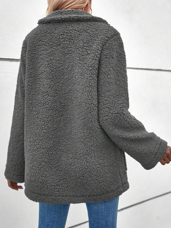 Lapel Neck Dual Pocket Teddy Coat