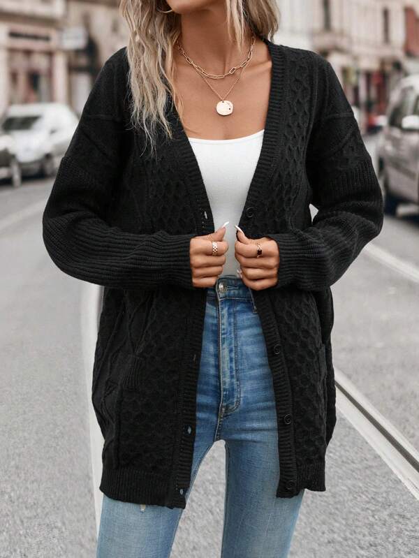 Drop Shoulder Button Front Cardigan