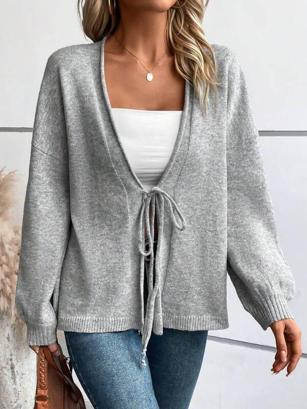 Tie Front Drop Shoulder Cardigan