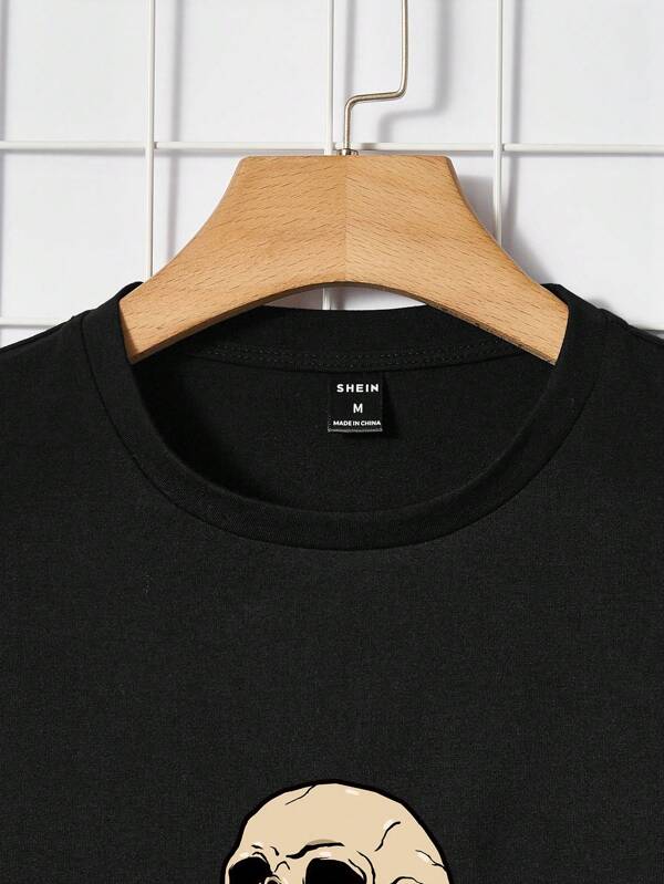 Men Cotton Skeleton Print Tee