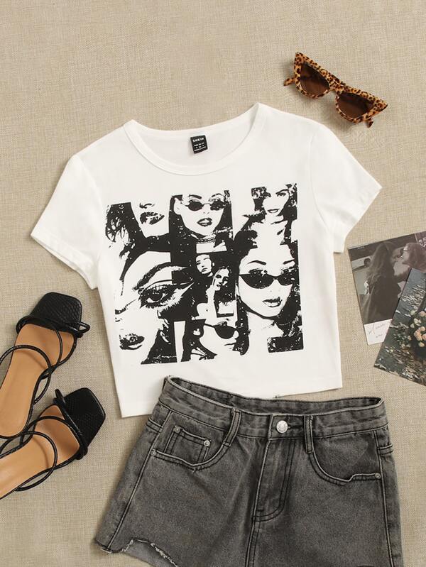90s Figure Graphic Crop Tee