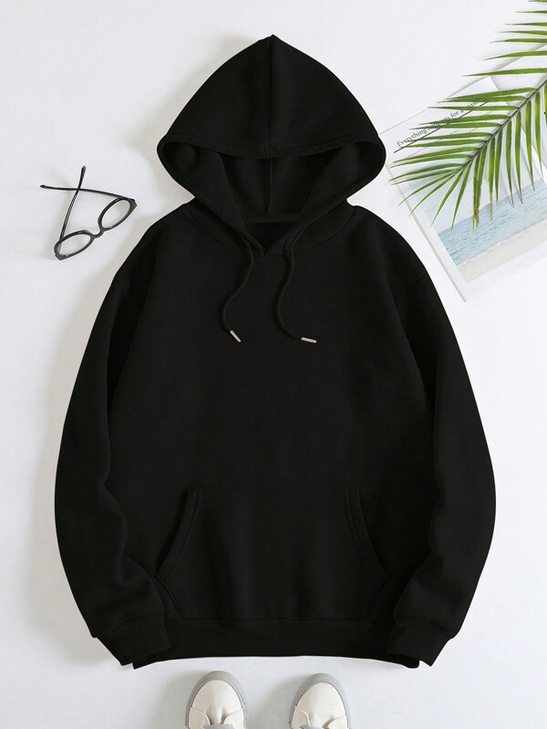 Slogan Graphic Kangaroo Pocket Drawstring Thermal Lined Hoodie