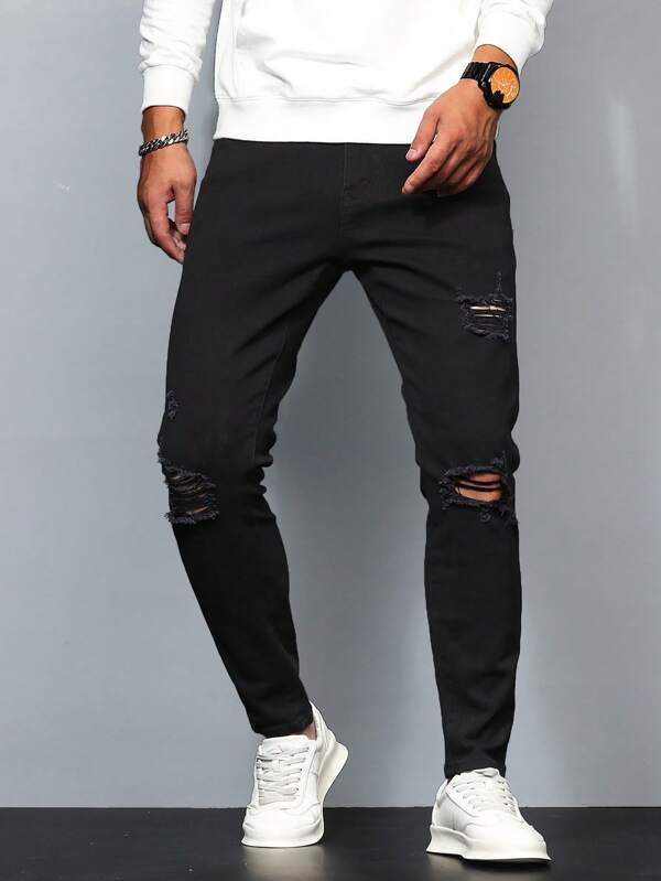 Men Ripped Frayed Skinny Jeans