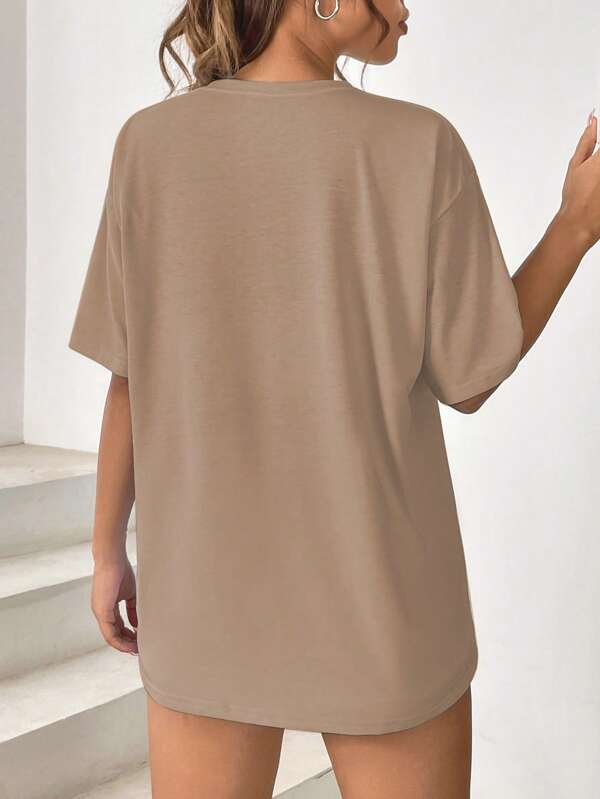 Floral & Letter Graphic Drop Shoulder Tee