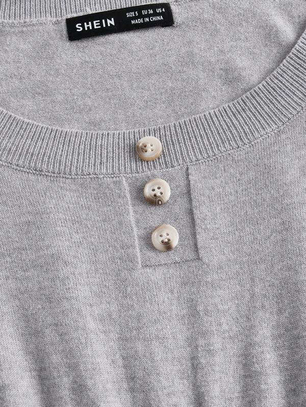 Qutie Button Detail Ribbed Knit Ruffle Hem Sweater Dress