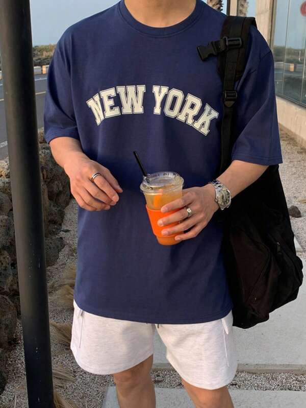 Men Letter Graphic Drop Shoulder Tee