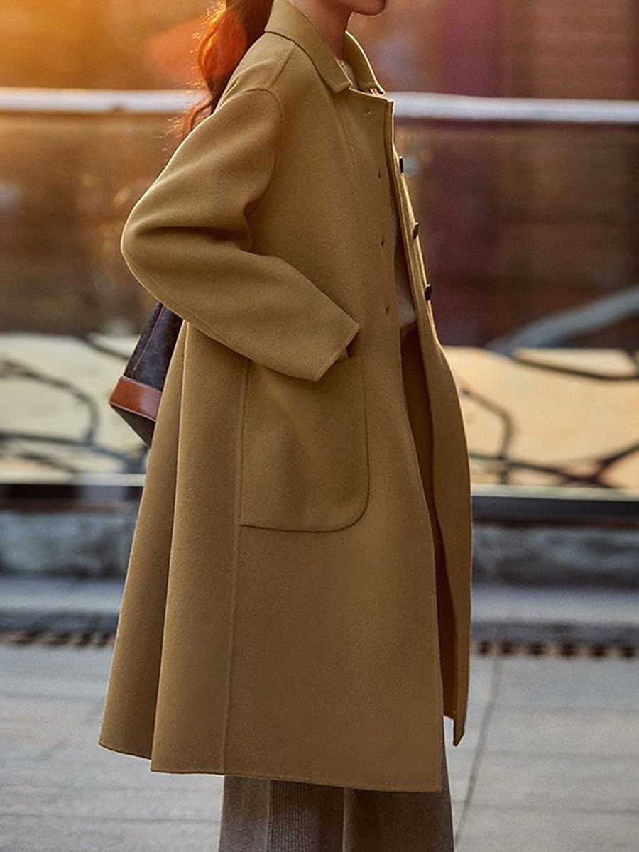 Women's Wool Blend Coat Winter Coat Long Pea Coat Fall Single Breasted Overcoat with Pockets Windproof Warm Trench Coat Casual Jacket Long Sleeve