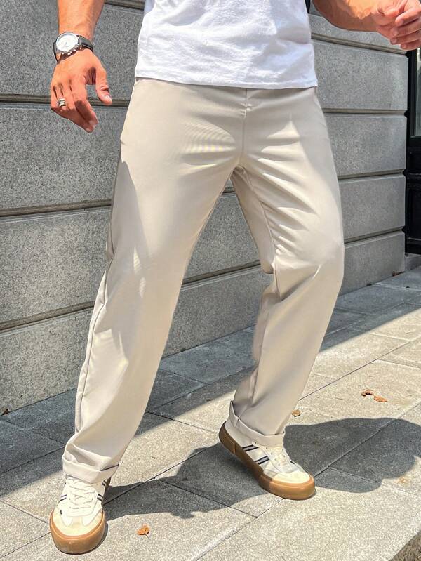 Men Drawstring Waist Slant Pocket Pants