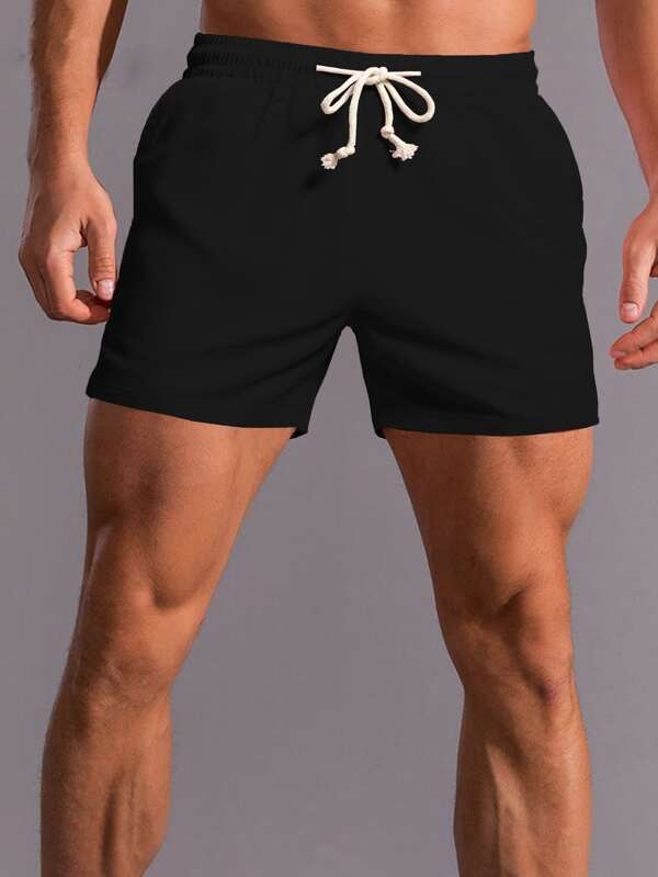 Men Solid Drawstring Waist Shorts
