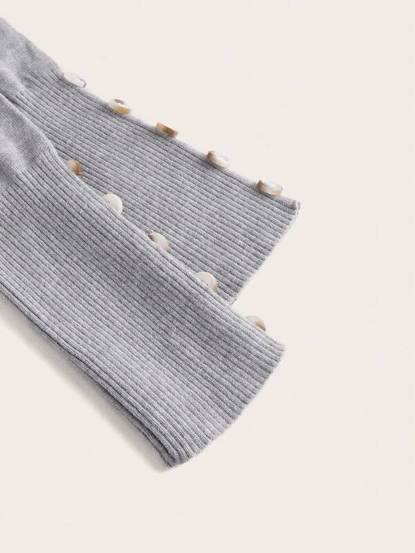 Qutie Button Detail Ribbed Knit Ruffle Hem Sweater Dress