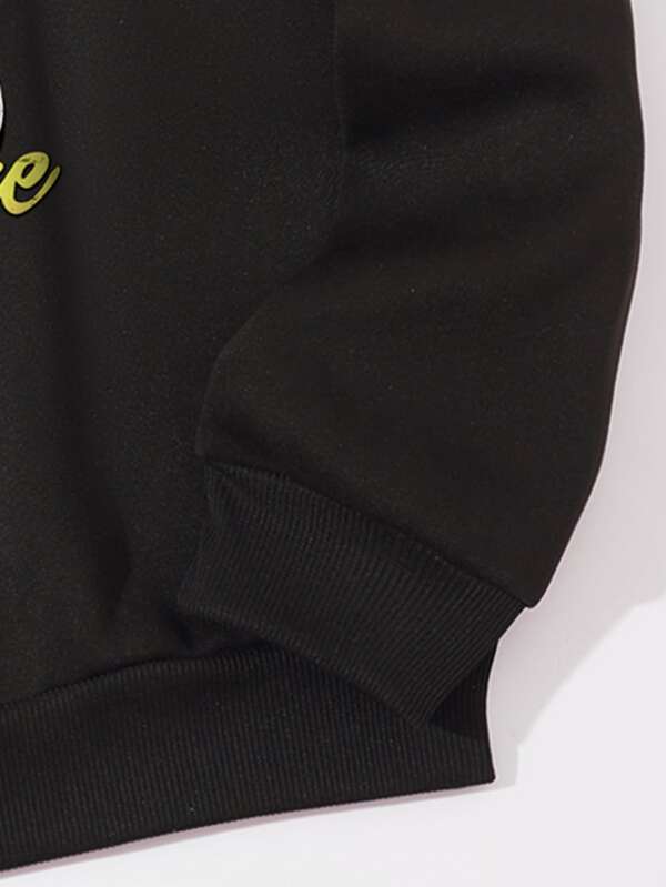 Men Car & Letter Graphic Thermal Pullover