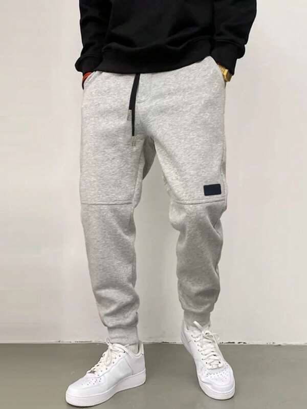 Men Patched Detail Drawstring Waist Sweatpants