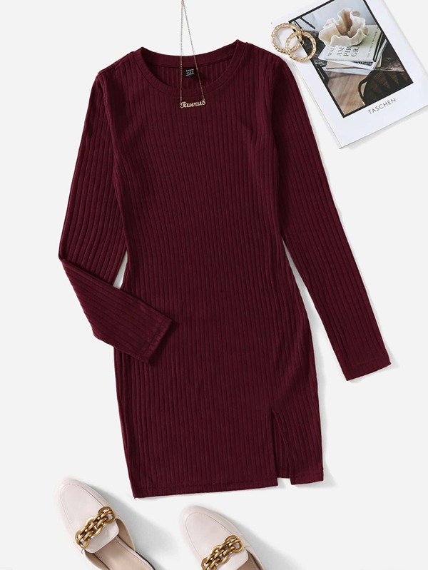 Privé Ribbed Knit Split Hem Dress