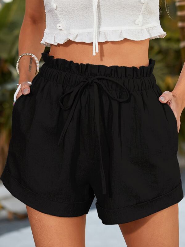 Drawstring Paperbag Waist Shorts