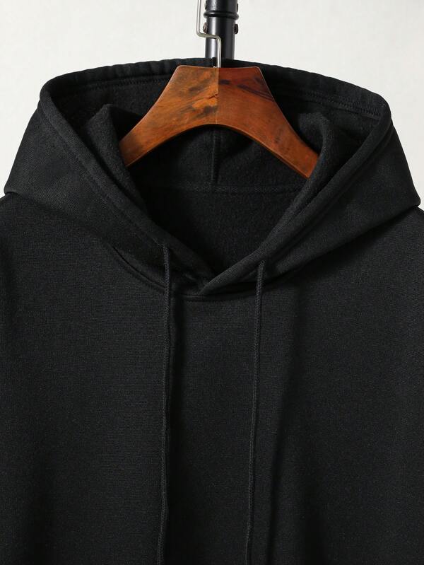 Men Plus Kangaroo Pocket Drawstring Thermal Lined Hoodie