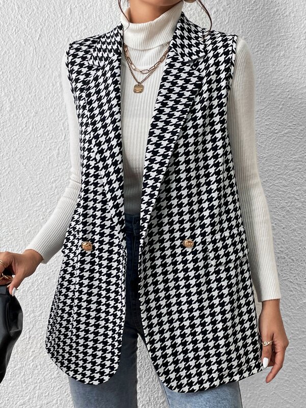 Houndstooth Print Vest Blazer