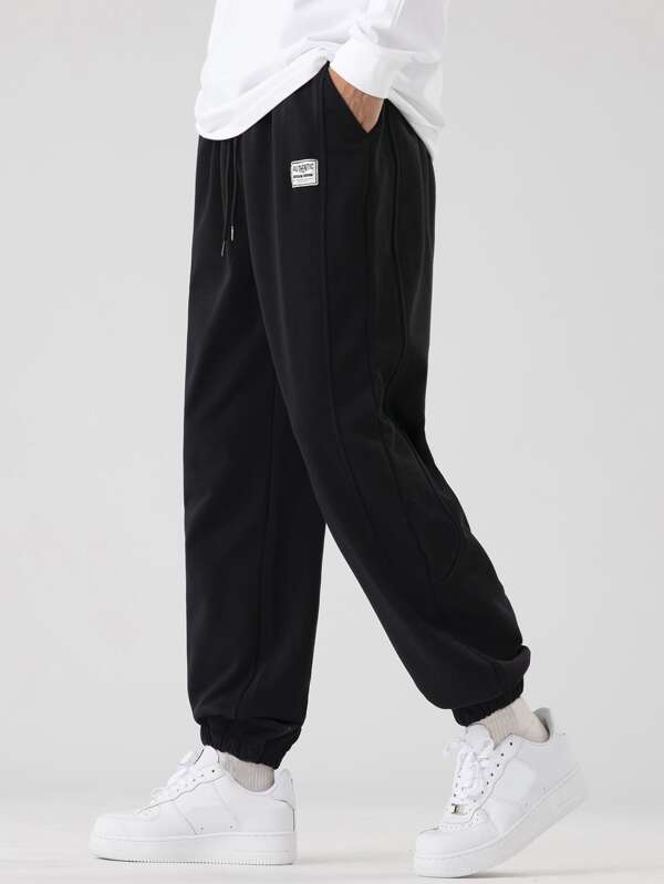 Men Slant Pocket Patched Sweatpants