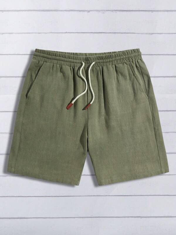 Men Drawstring Waist Slant Pocket Shorts