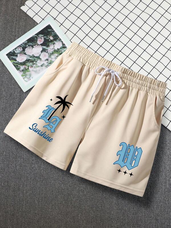Men Letter Graphic Drawstring Waist Shorts