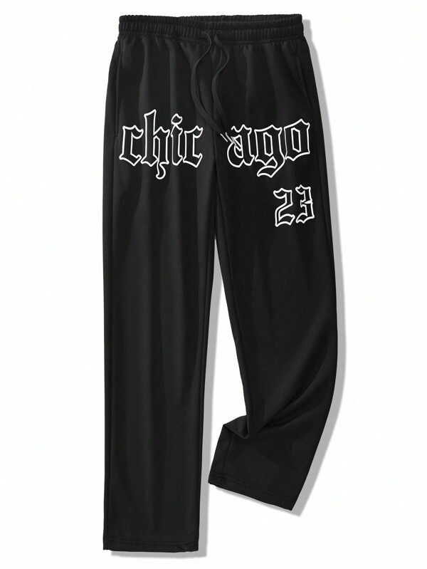 Sporsity Men Letter Graphic Drawstring Waist Sweatpants