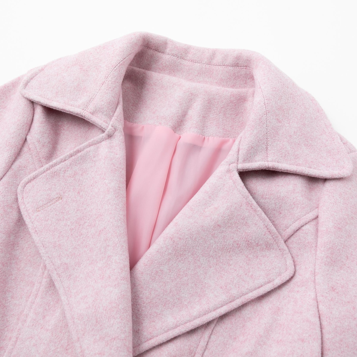 Women's Wool Blend Coat Winter Coat Long Overcoat Double Breasted Lapel Pea Coat Thermal Warm Windproof Trench Coat with Pockets Sping Elegant Slim Fit Lady Jacket Fall Long Sleeve Gray Pink