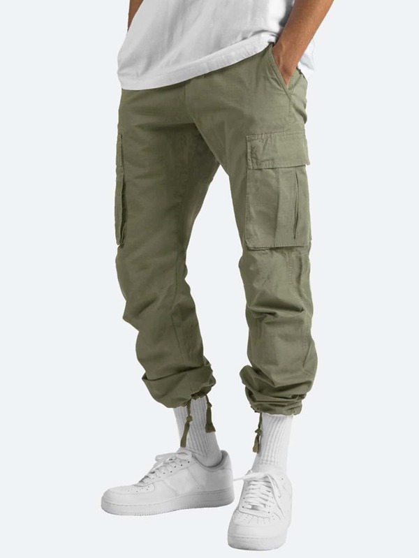 Men Flap Pocket Drawstring Waist Pants