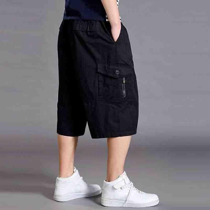 Men's Cargo Shorts Work Shorts Capri Pants Drawstring Elastic Waist Plain Wearable Calf-Length Outdoor Daily Going out 100% Cotton Fashion Classic Army