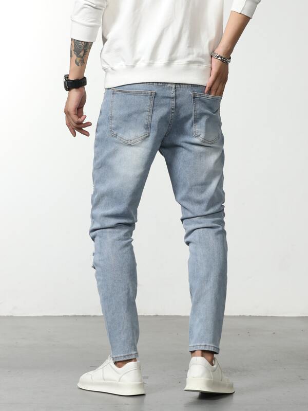 Men Cotton Slant Pocket Ripped Jeans