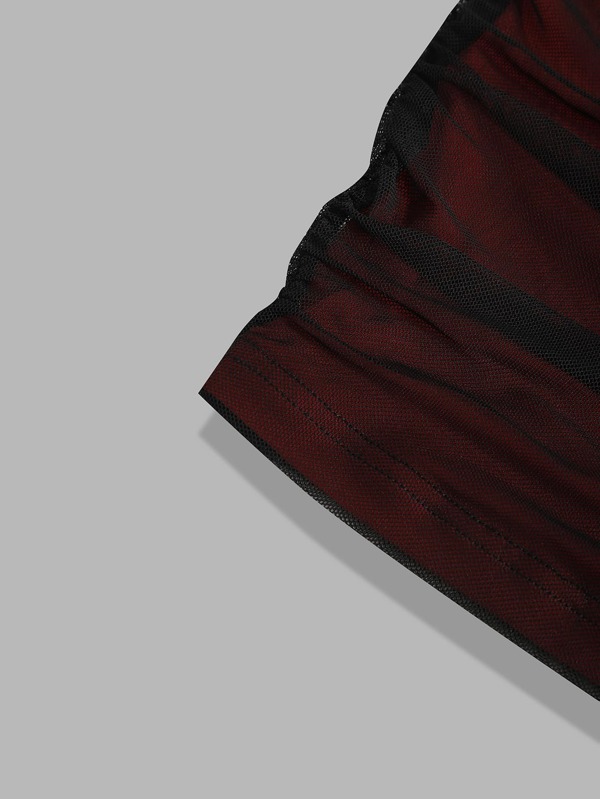 Contrast Mesh Crisscross Ruched Dress