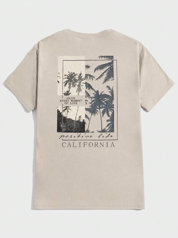 RSRT Men Cotton Coconut Tree & Slogan Graphic Tee