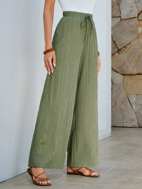 Solid Knot Waist Wide Leg Pants