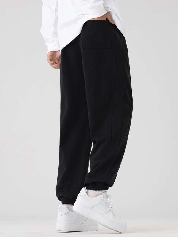 Men Slant Pocket Patched Sweatpants