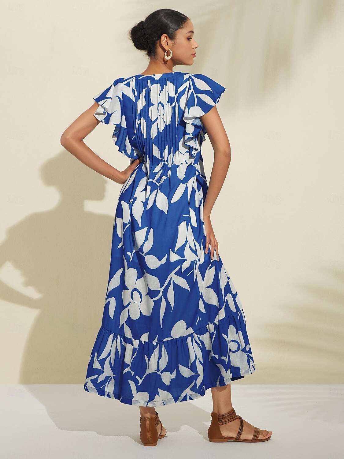 Casual Floral Pleated Maxi Dress