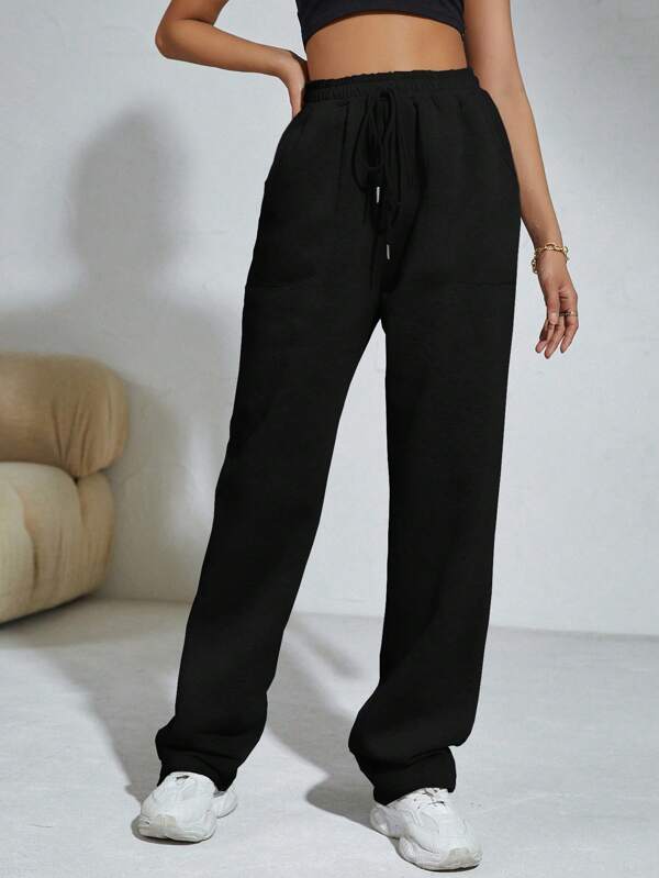 Solid Drawstring Waist Slant Pocket Sweatpants