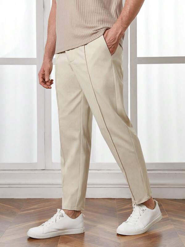 Men Solid Drawstring Waist Seam Detail Pants