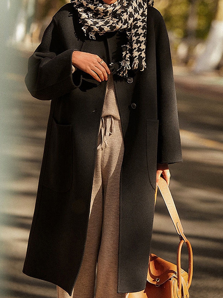 Women's Wool Blend Coat Winter Coat Long Pea Coat Fall Single Breasted Overcoat with Pockets Windproof Warm Trench Coat Casual Jacket Long Sleeve