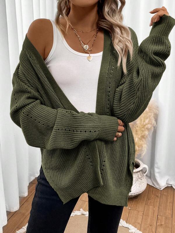 Drop Shoulder Open Front Cardigan
