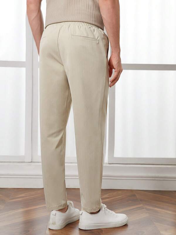 Men Solid Drawstring Waist Seam Detail Pants